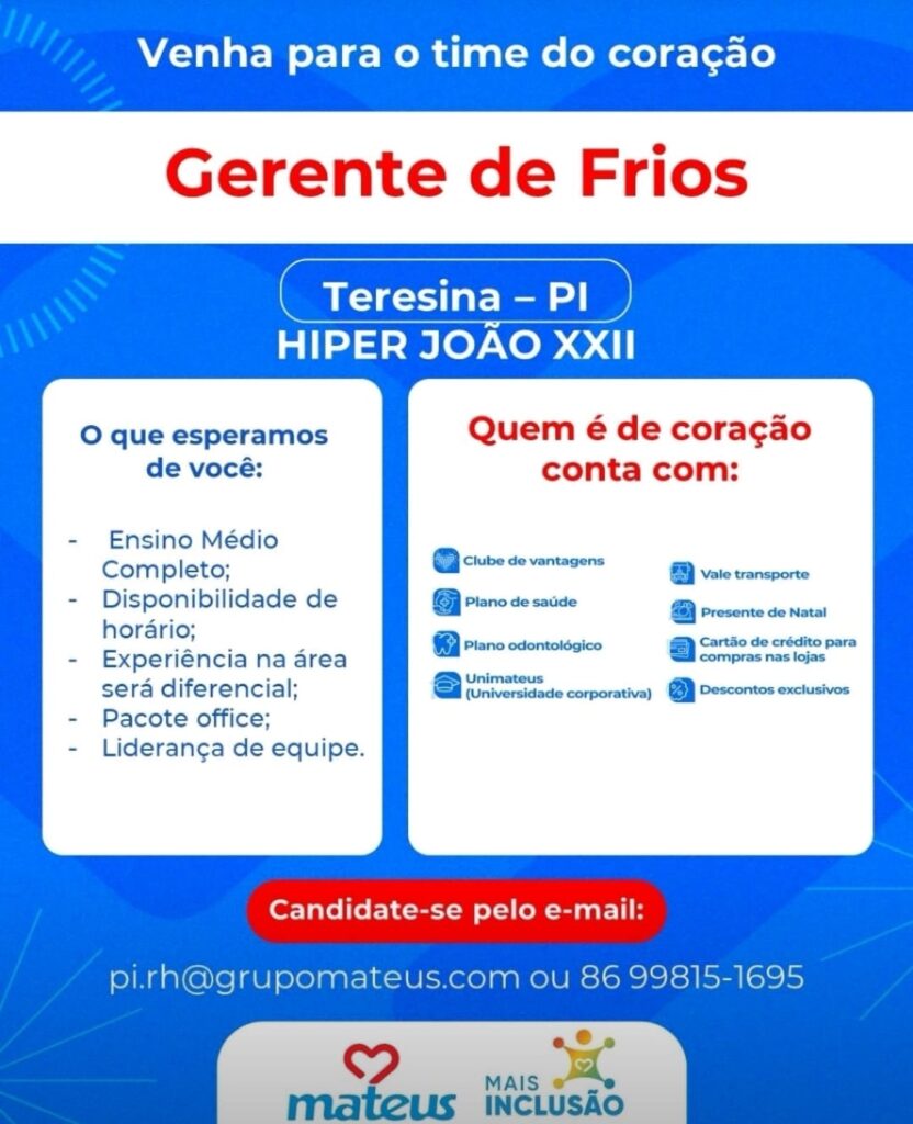 Vaga para Gerente de Frios