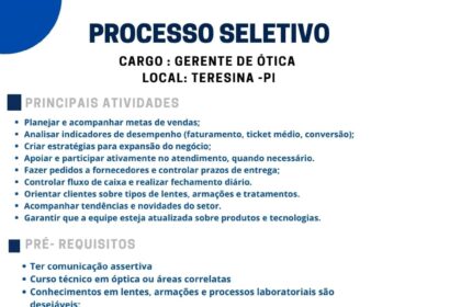 Vaga para Gerente de Ótica