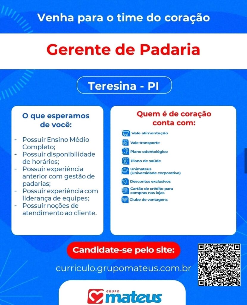 Vaga para Gerente de Padaria