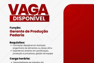 Vaga para Gerente de Produção Padaria
