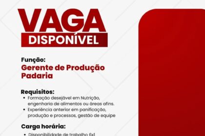 Vaga para Gerente de Produção Padaria