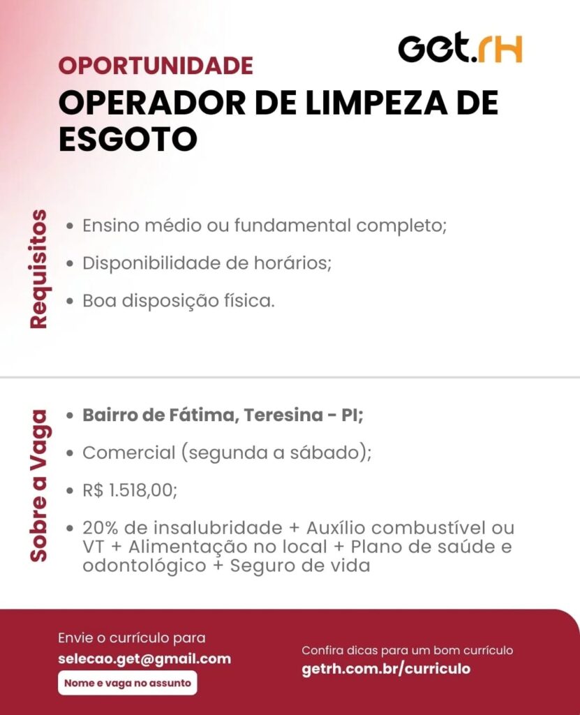 Vaga para Operador de Limpeza de Esgoto