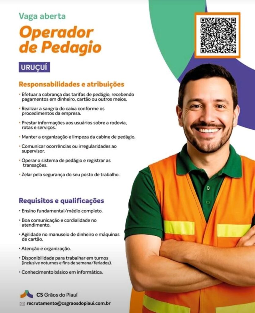 Vaga para Operador de Pedágio em Uruçuí