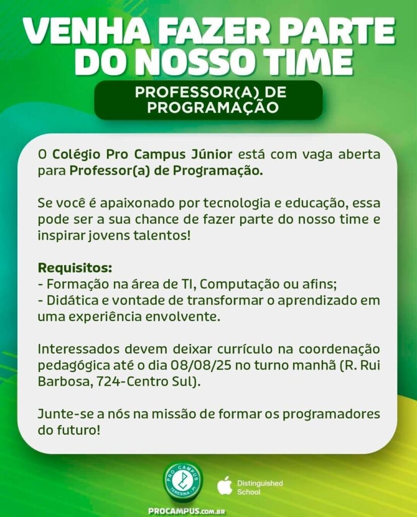 Vaga para Professor(a) de Programação