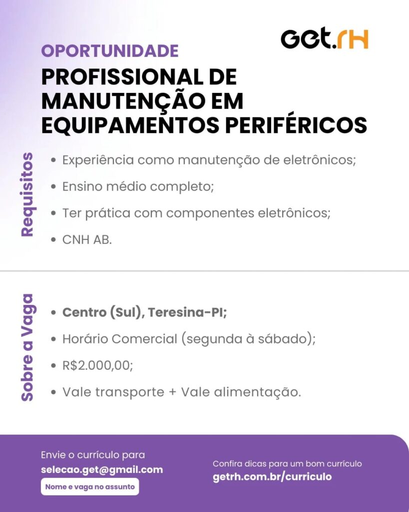 Vaga para Profissional de Manutenção em Equipamentos Periféricos