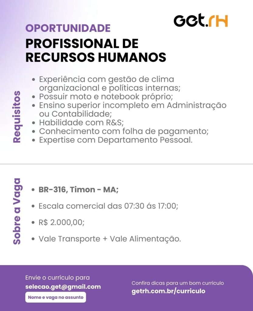 Vaga para Profissional de RH