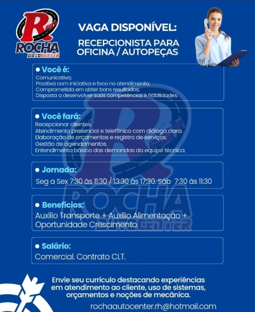 Vaga para Recepcionista para Oficina