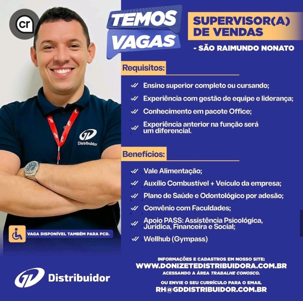 Vaga para Supervisor(a) de Vendas em São Raimundo Nonato