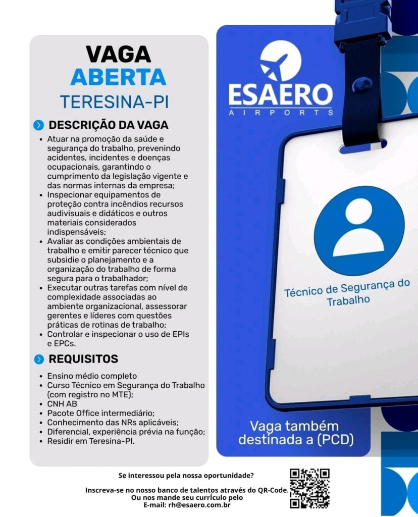 Vaga para Técnico de Segurança do Trabalho