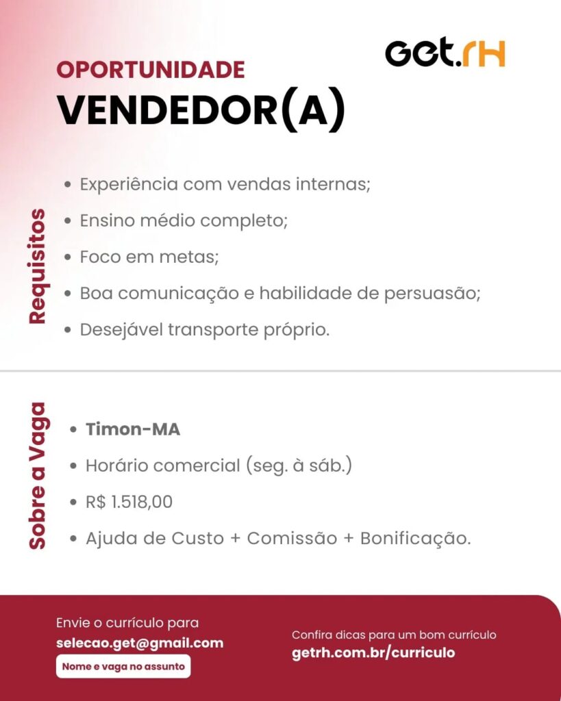 Vaga para Vendedor(a)