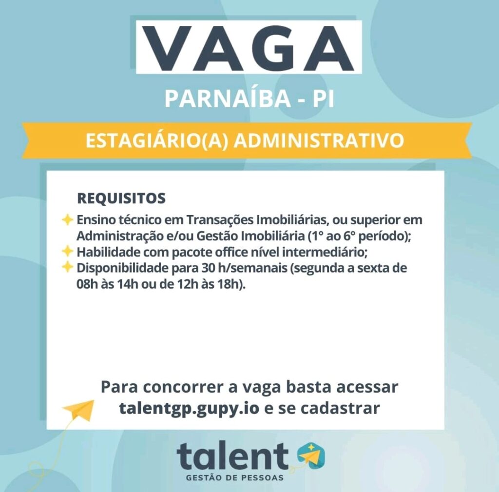 Vaga de Estágio para Administração em Parnaíba