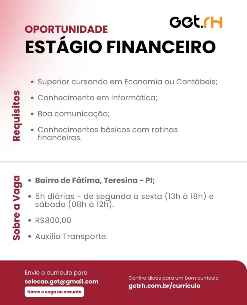 Vaga de Estágio para Financeiro