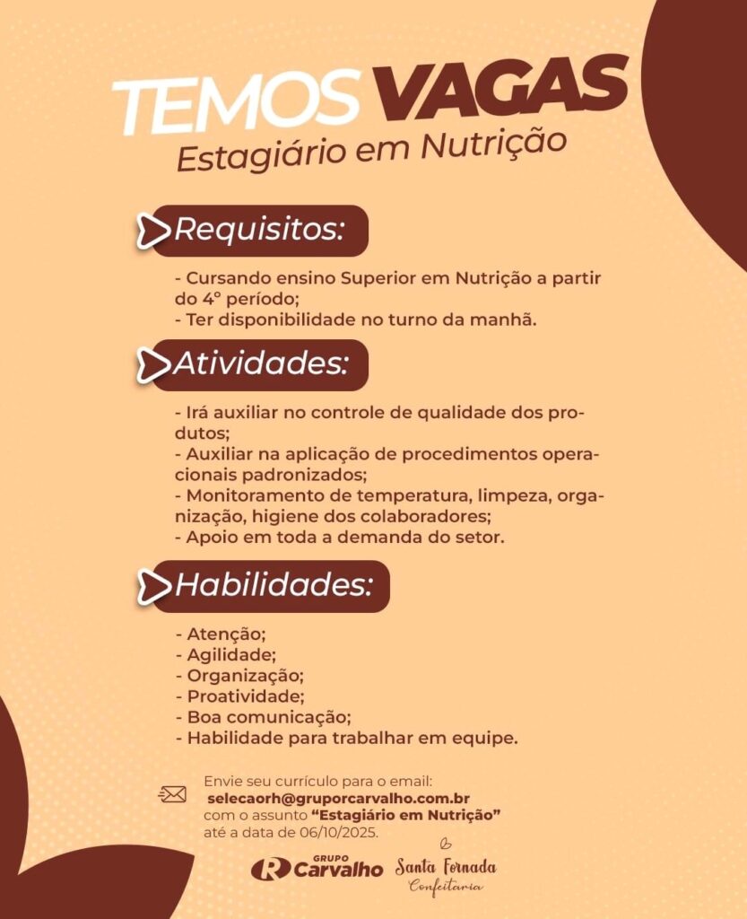 Vaga de Estágio para Nutrição