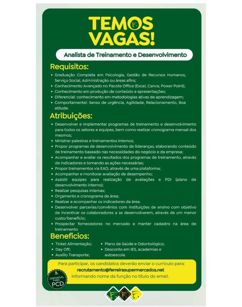 Vaga para Analista de Treinamento e Desenvolvimento