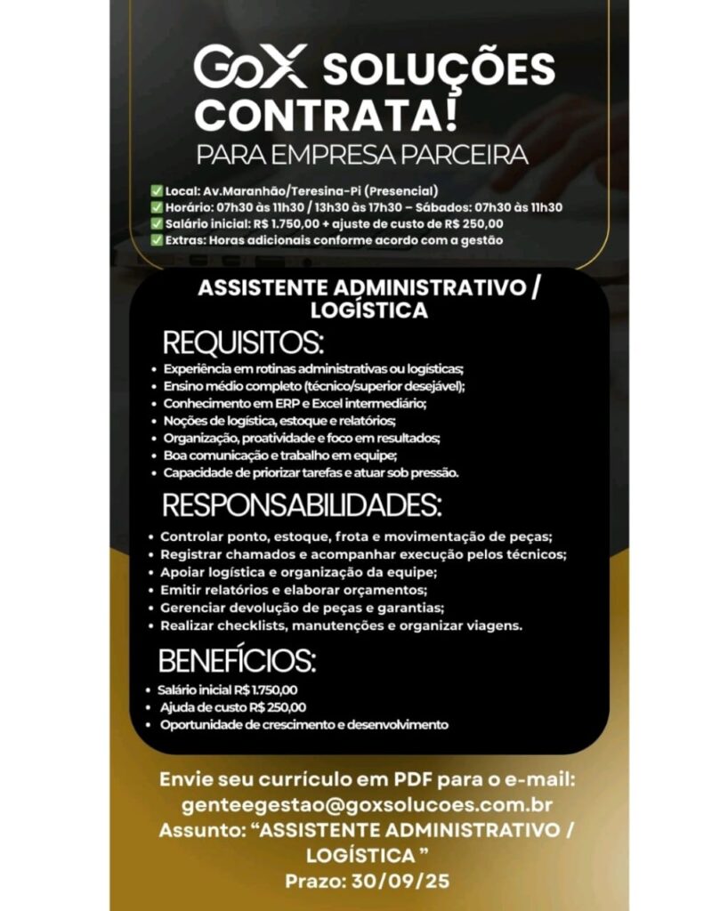 Vaga para Assistente Adm/ Logística