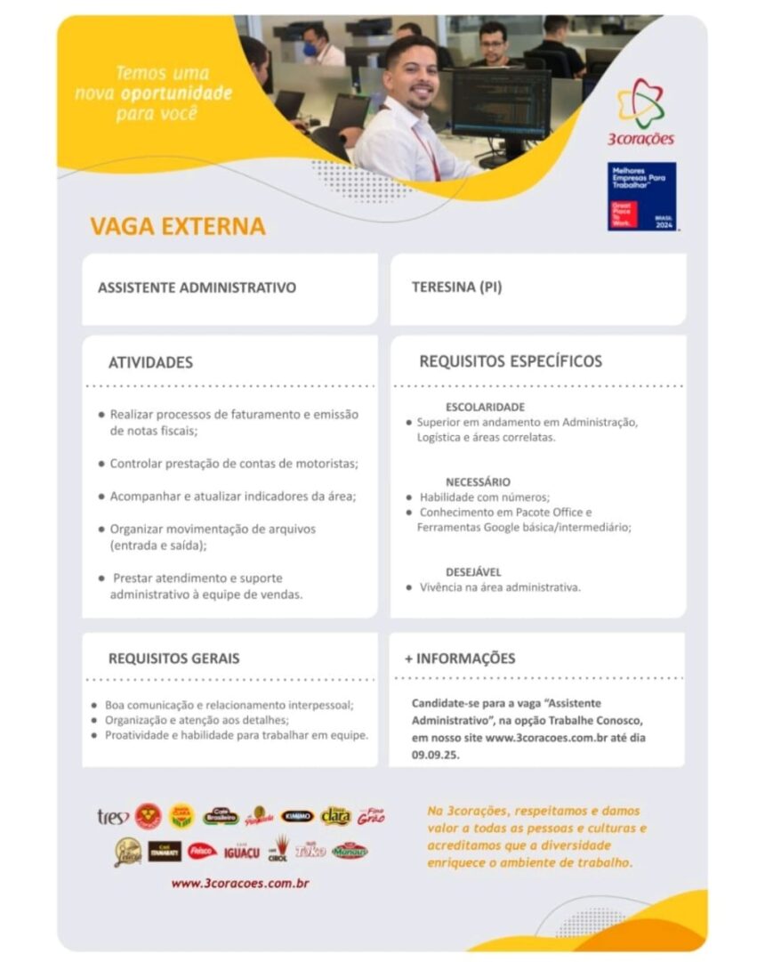 Vaga para Assistente Administrativo