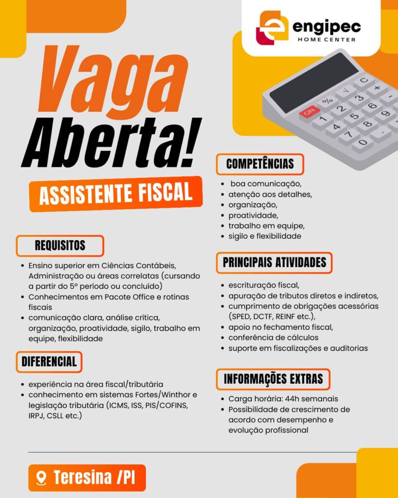 Vaga para Assistente Fiscal