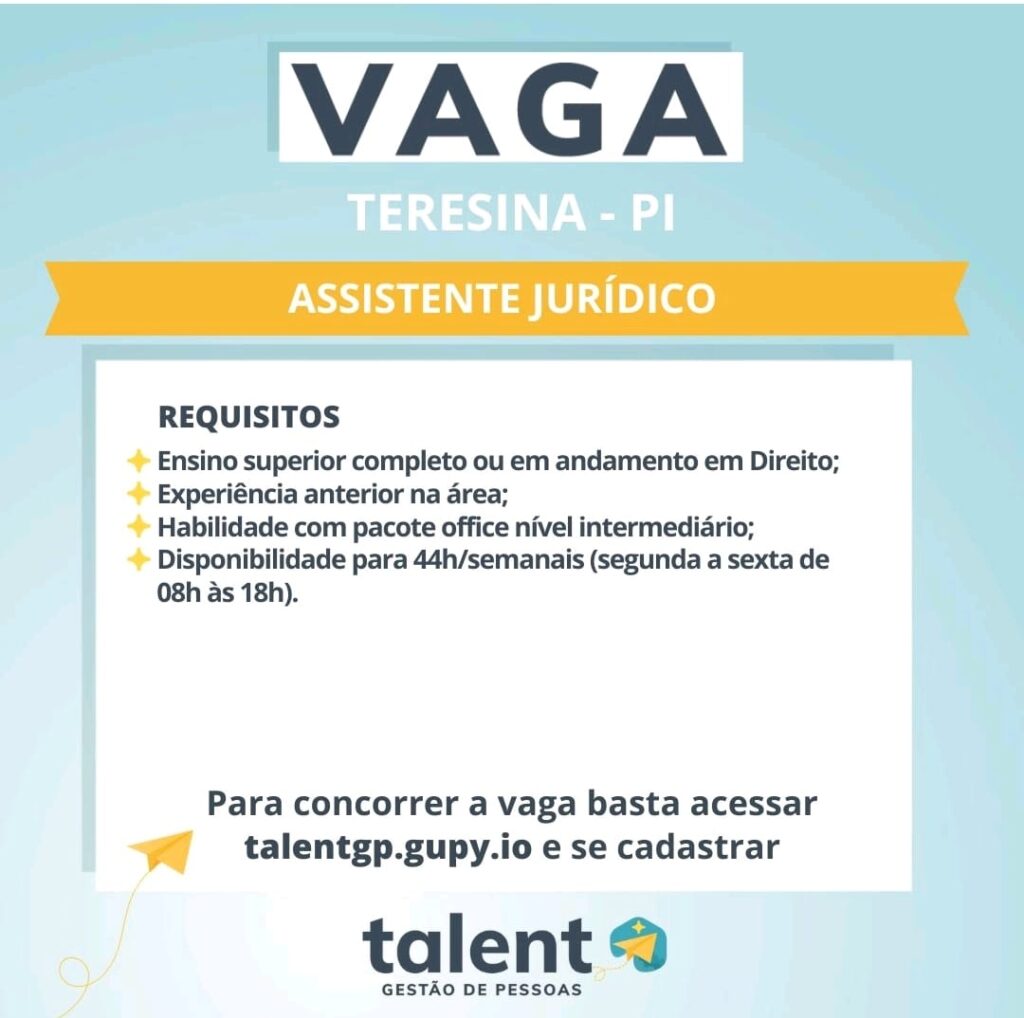 Vaga para Assistente Jurídico 