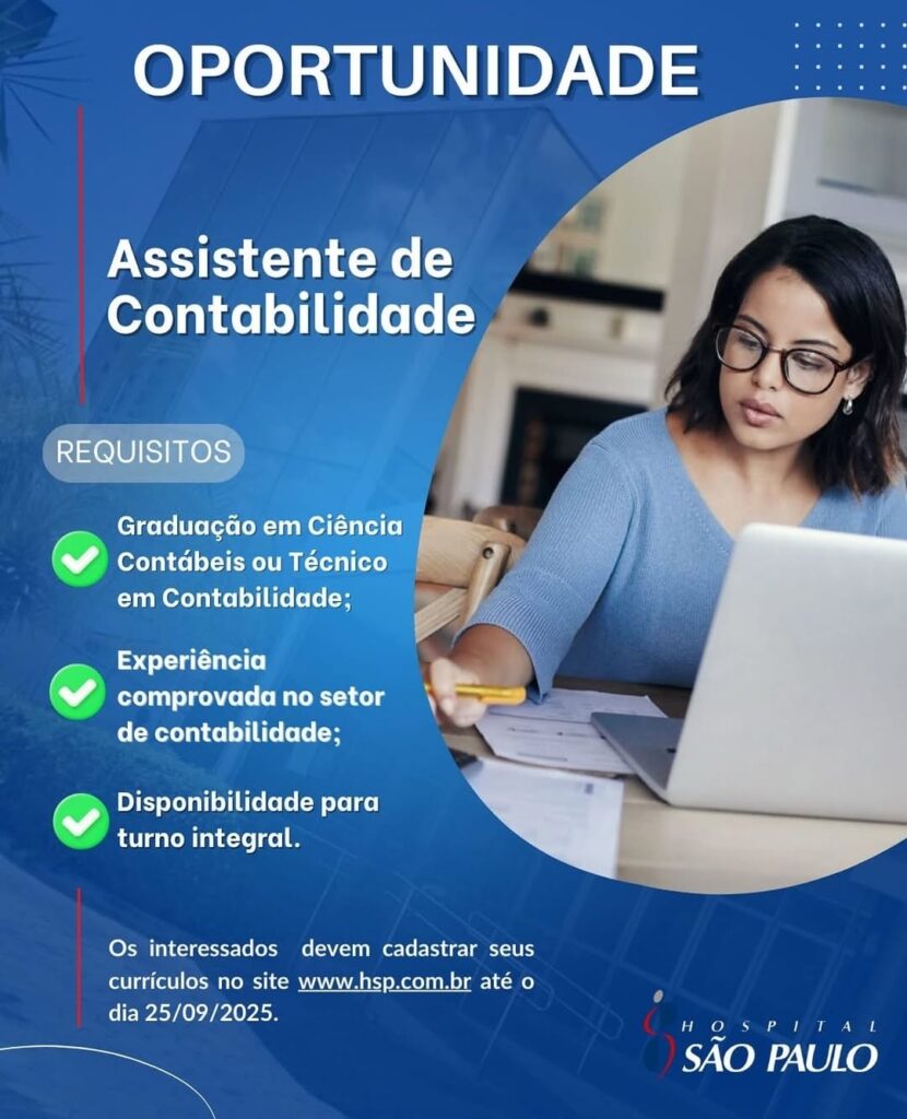 Vaga para Assistente de Contabilidade