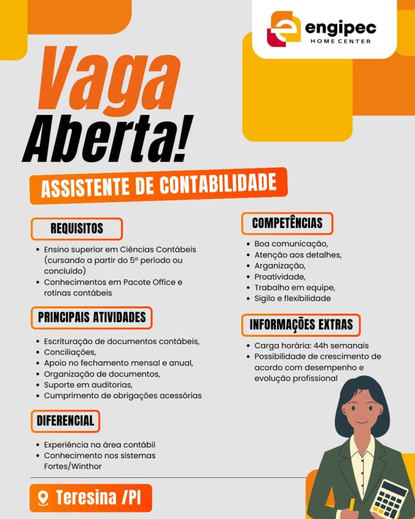 Vaga para Assistente de Contabilidade