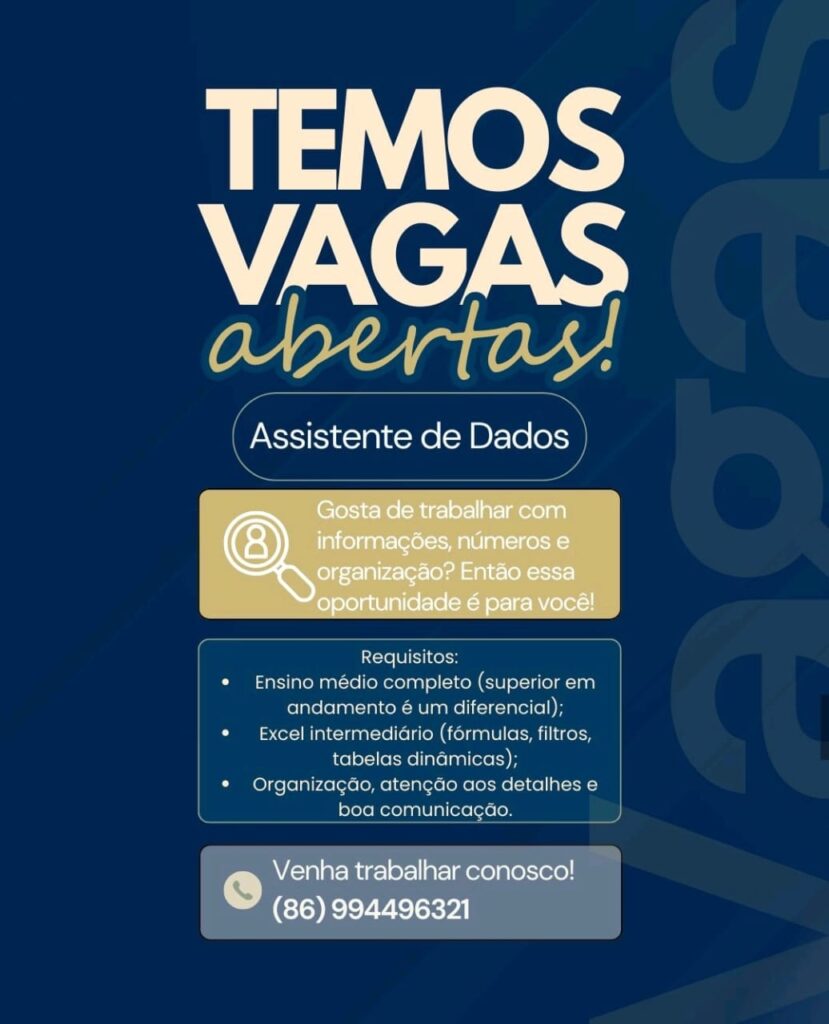 Vaga para Assistente de Dados