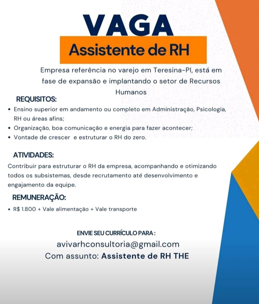 Vaga para Assistente de RH