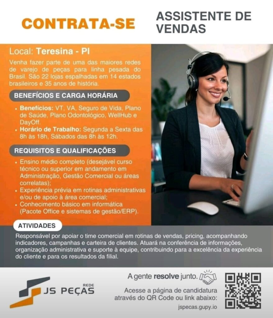 Vaga para Assistente de Vendas