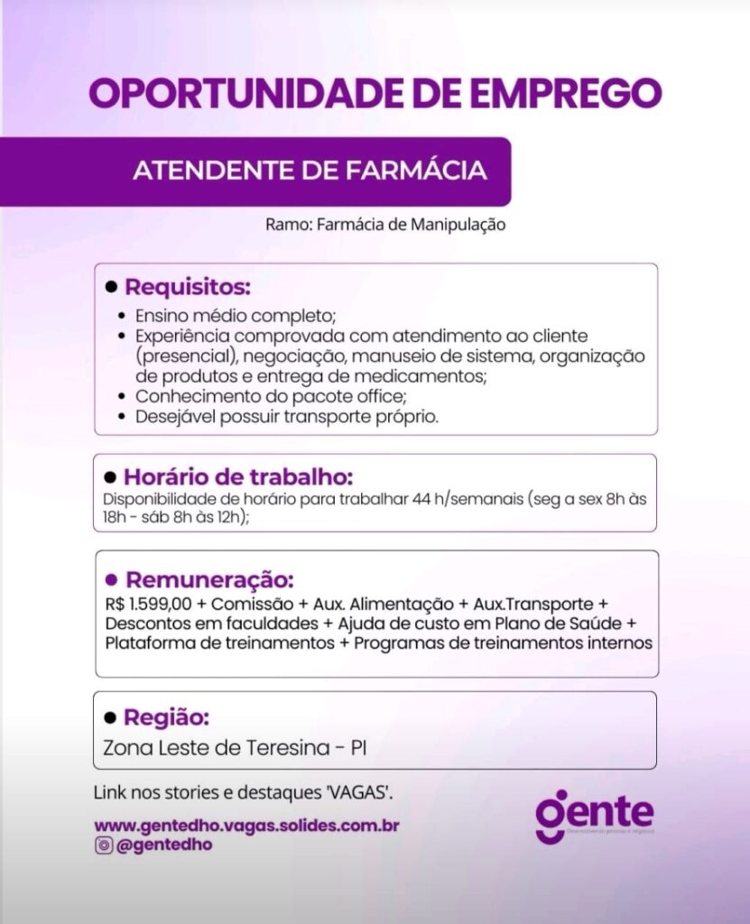 Vaga para Atendente de Farmácia