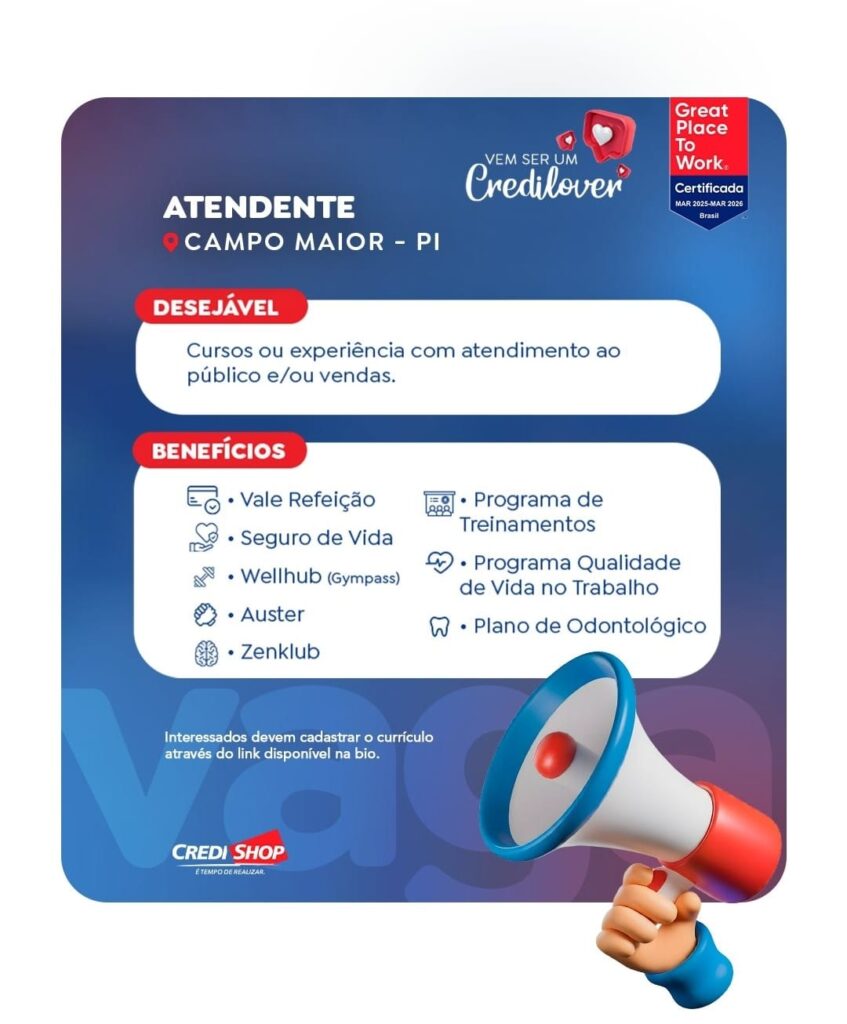 Vaga para Atendente em Campo Maior