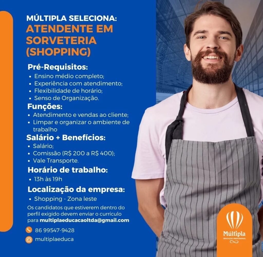 Vaga para Atendente em Sorveteria