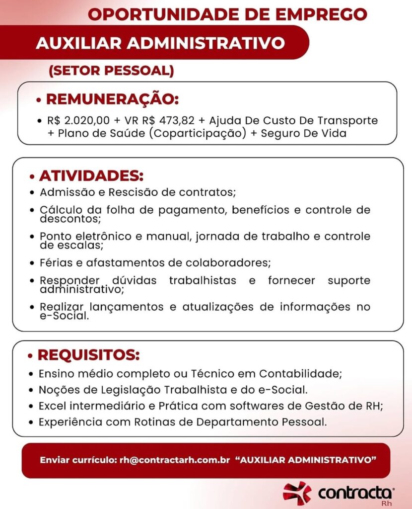 Vaga para Auxiliar Administrativo