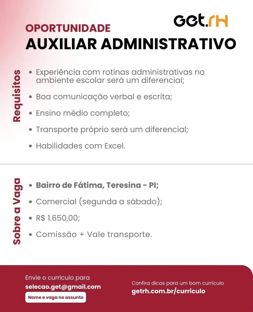 Vaga para Auxiliar Administrativo