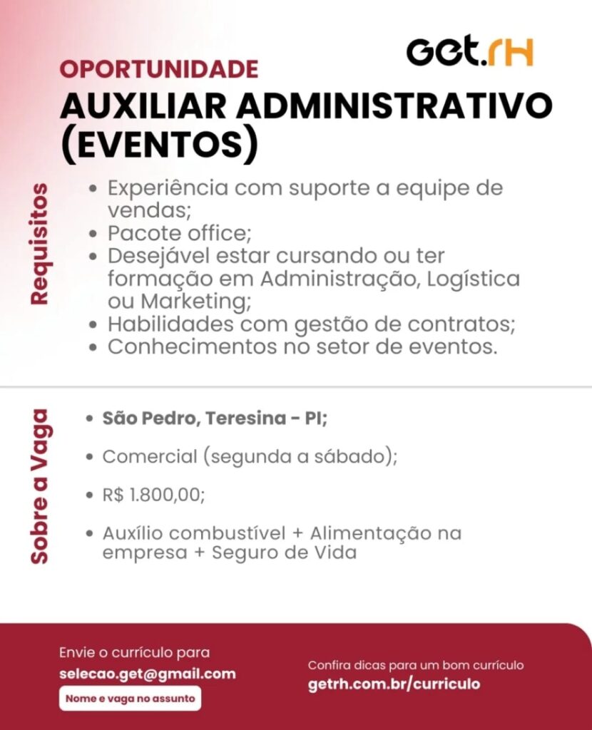 Vaga para Auxiliar Administrativo