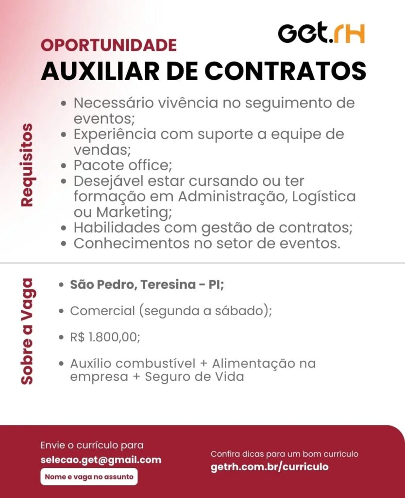 Vaga para Auxiliar de Contratos