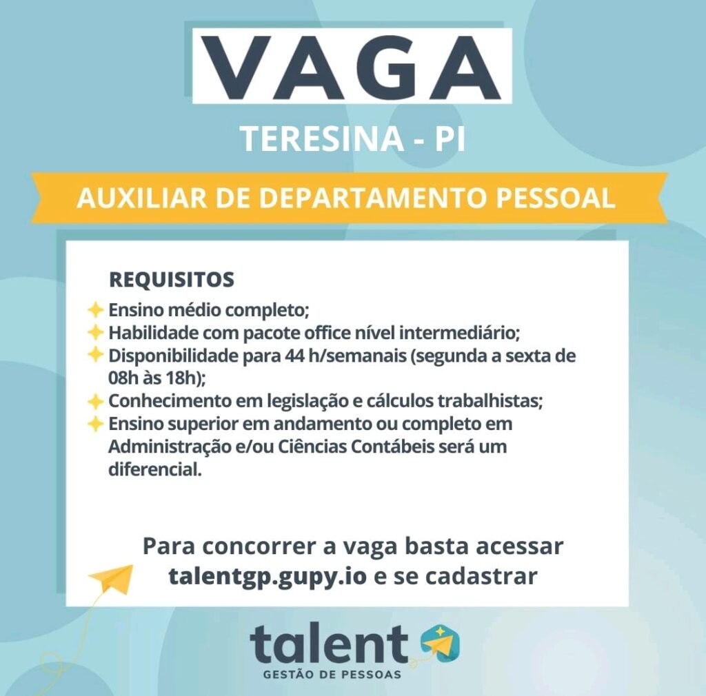 Vaga para Auxiliar de DP