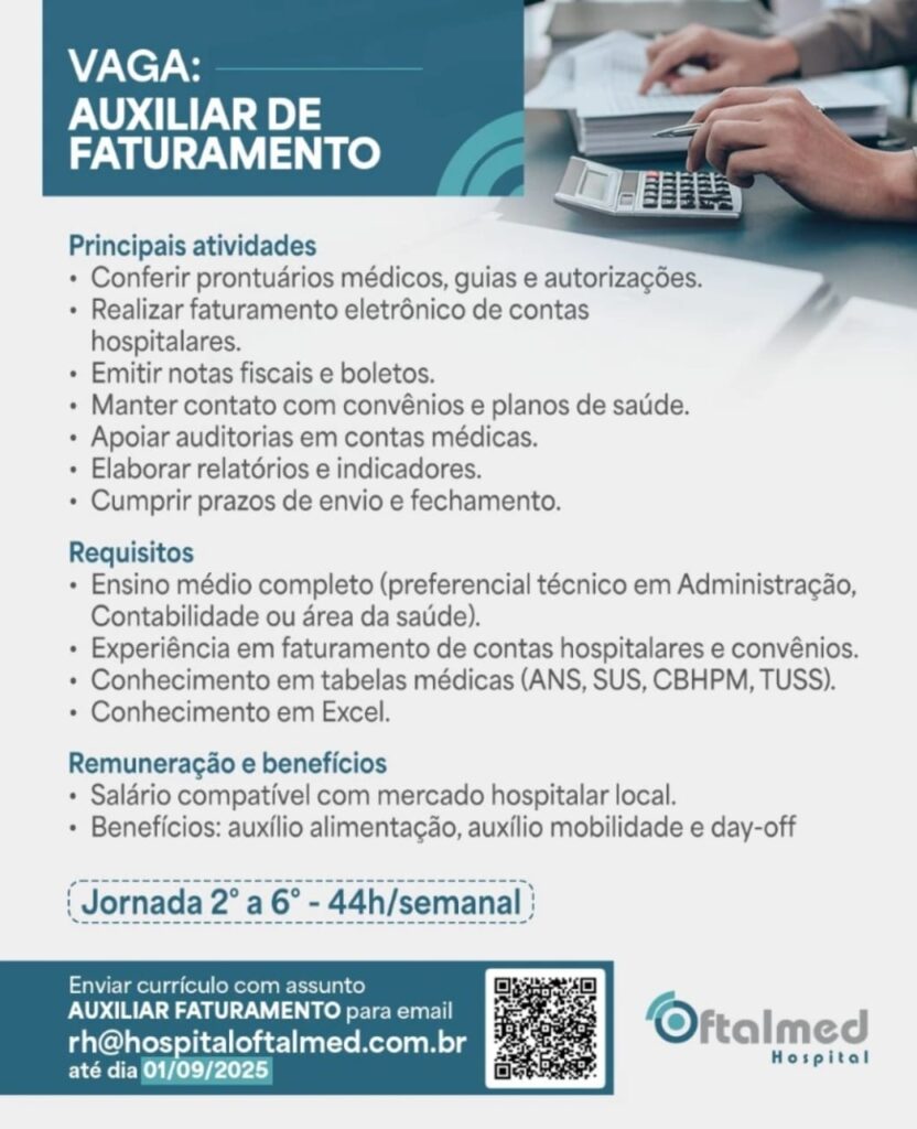 Vaga para Auxiliar de Faturamento