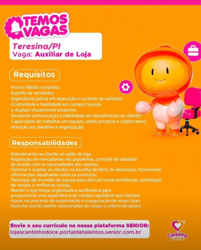 Vaga para Auxiliar de Loja