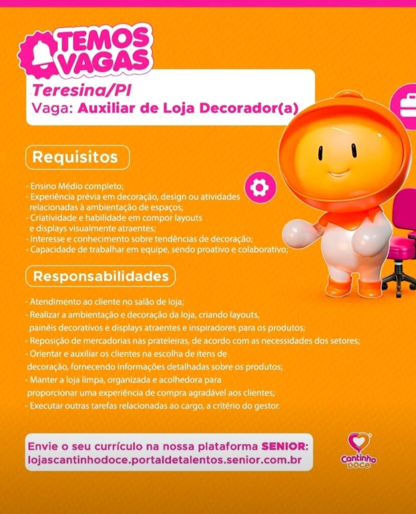 Vaga para Auxiliar de Loja Decorador(a)