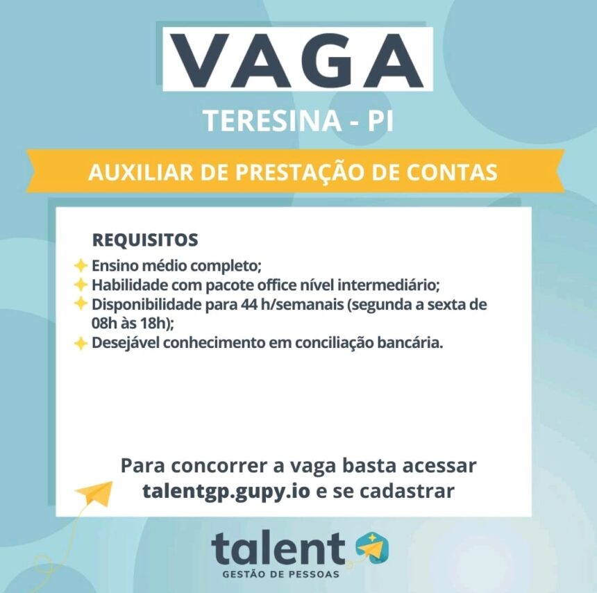 Vaga para Auxiliar de Prestação de Contas