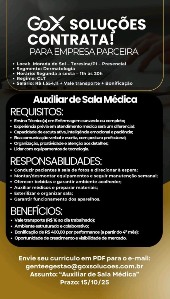 Vaga para Auxiliar de Sala Médica