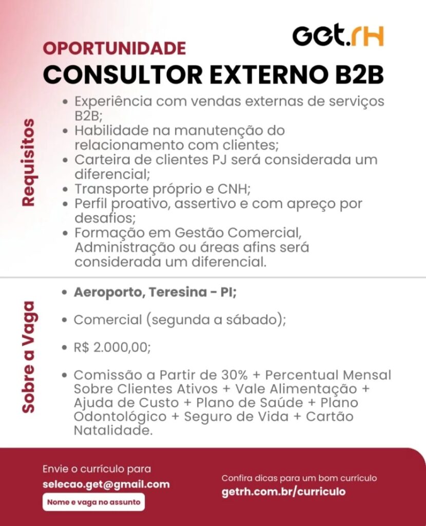 Vaga para Consultor Externo B2B