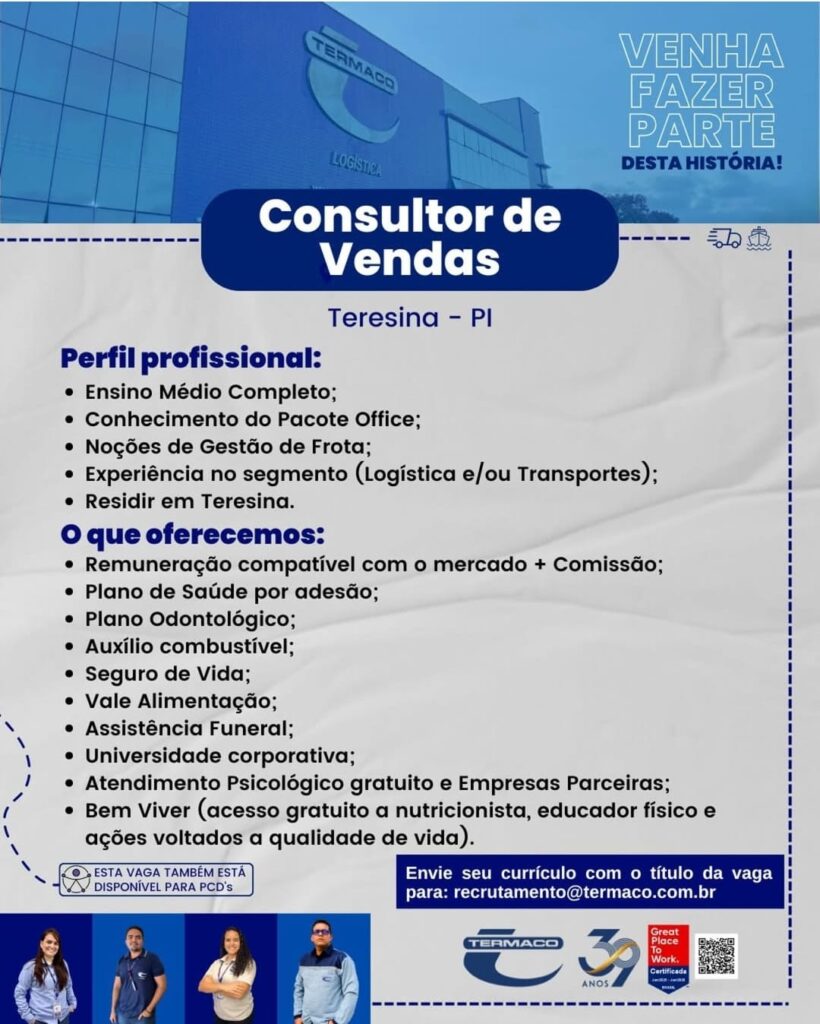 Vaga para Consultor de Vendas