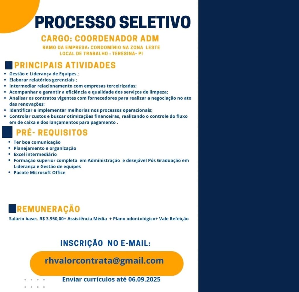 Vaga para Coordenador ADM