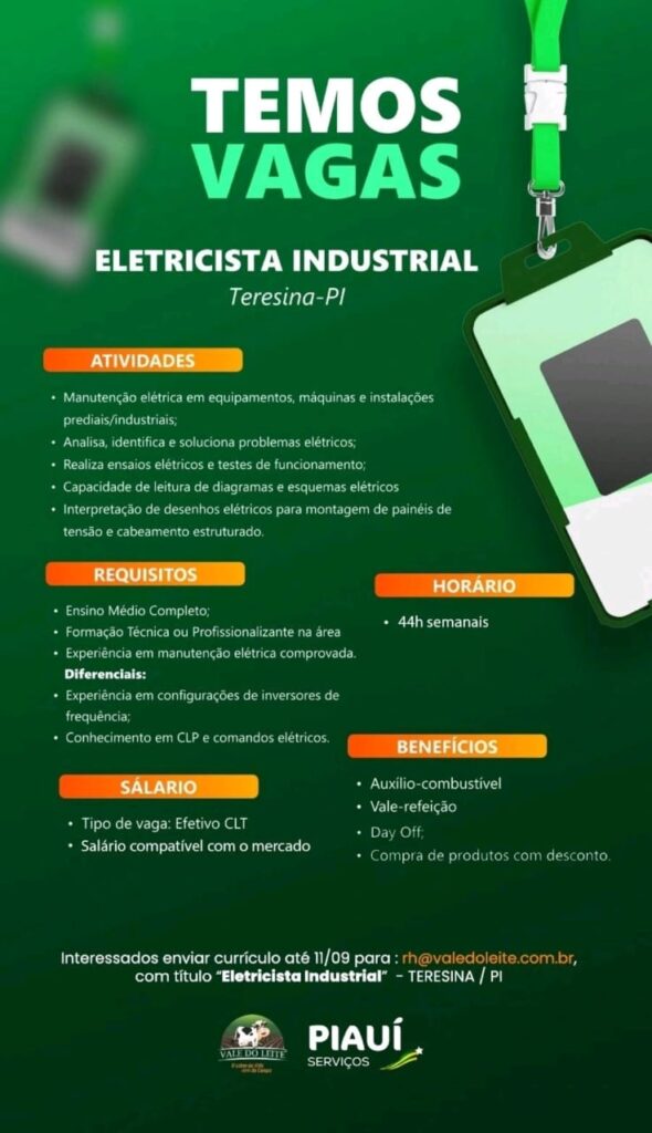 Vaga para Eletricista Industrial