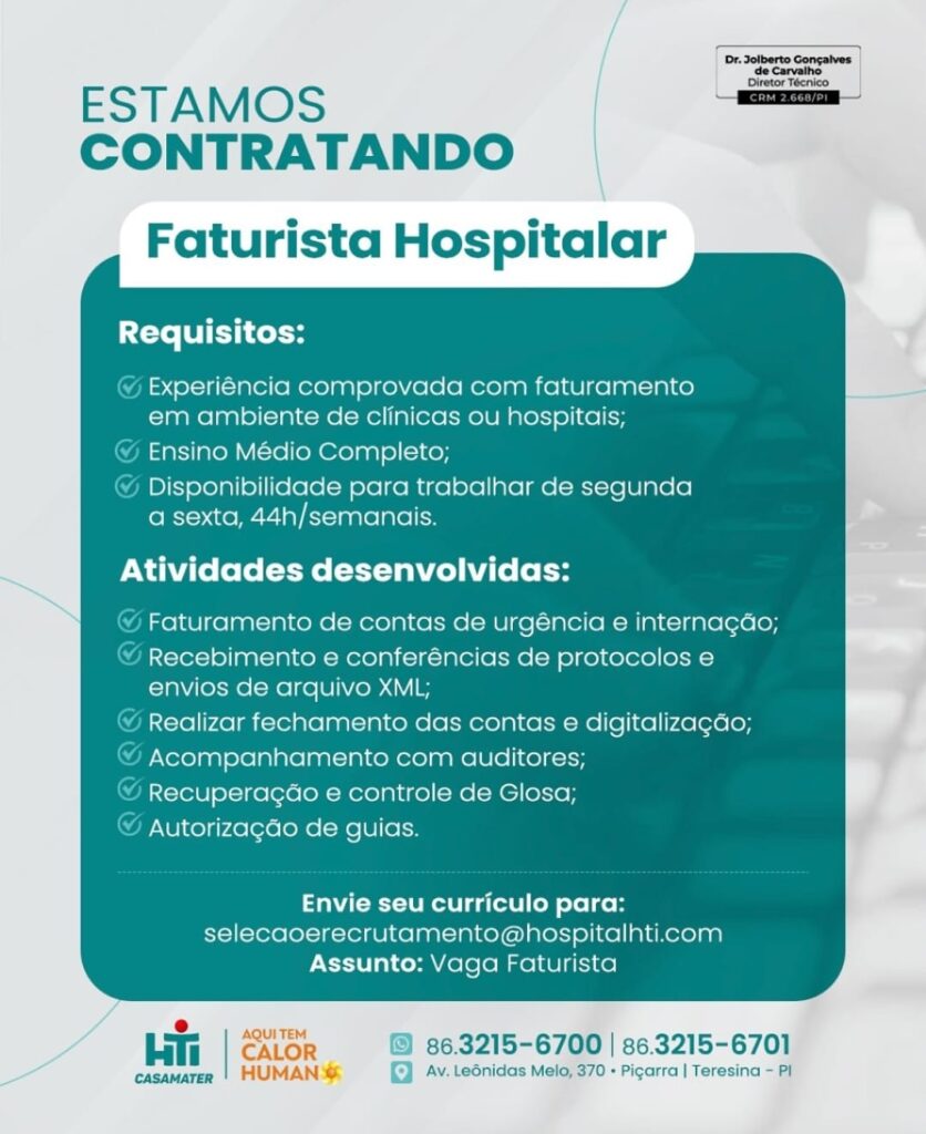 Vaga para Faturista Hospitalar