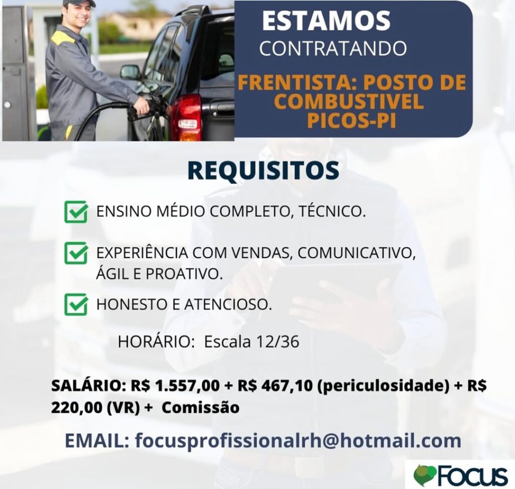 Vaga para Frentista em Picos