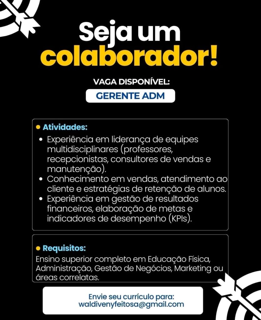 Vaga para Gerente ADM em Parnaíba