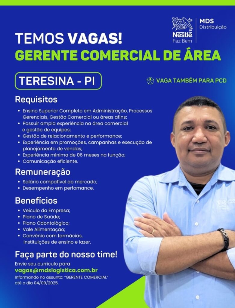 Vaga para Gerente Comercial de Área