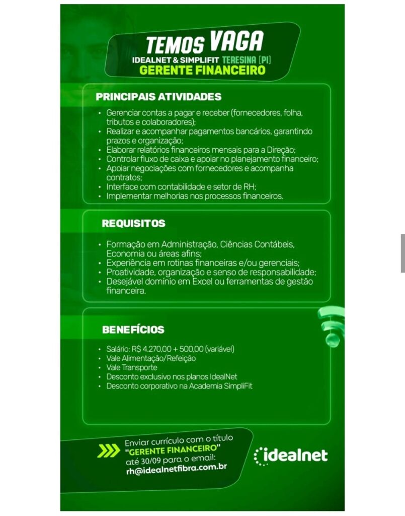 Vaga para Gerente Financeiro