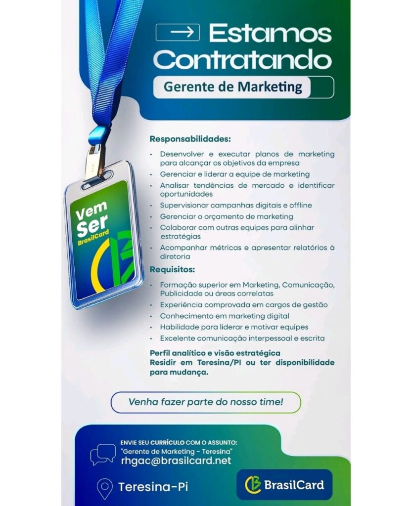 Vaga para Gerente de Marketing